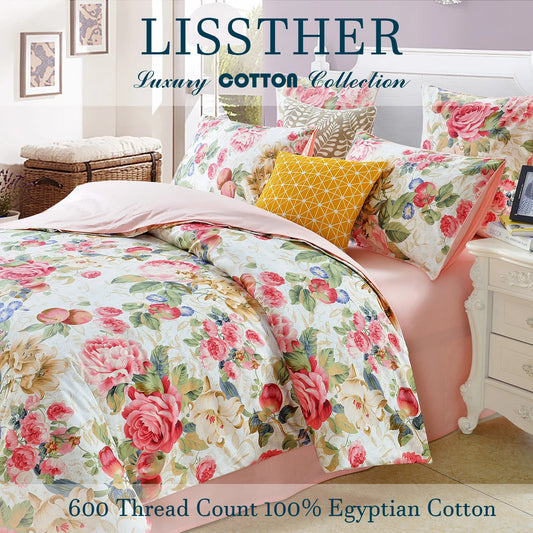 3pcs 600 TC 100% Egyptian Cotton Duvet Cover Set (Without Core), Vintage Country Garden Floral Print, Soft And Skin-friendly