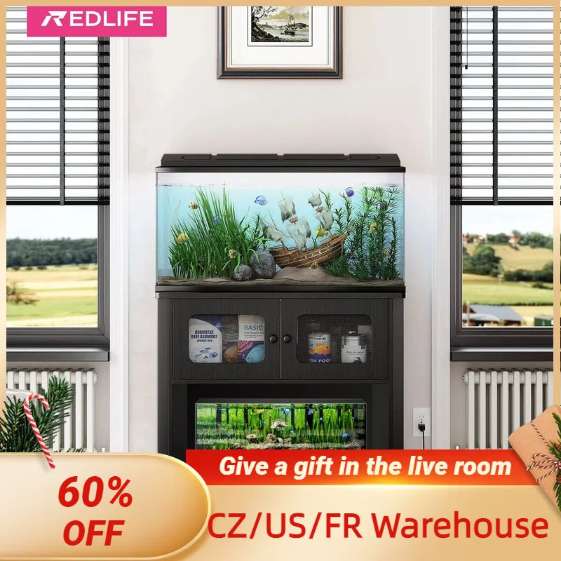 Aquarium Stand with Cabinet Storage for 40 to 50 Gallon Fish Tanks and Reptile Tanks Adjustable Feet and Anti-Tilt Device