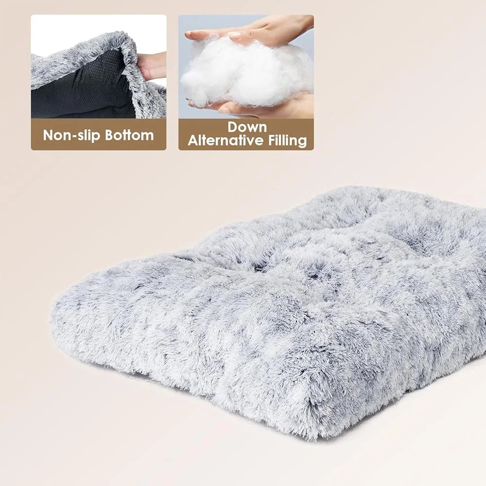 Extra Large Plush Dog Bed Soft Faux Fur Washable Anti Anxiety Crate Pad Non Slip Comfortable Pet Mat