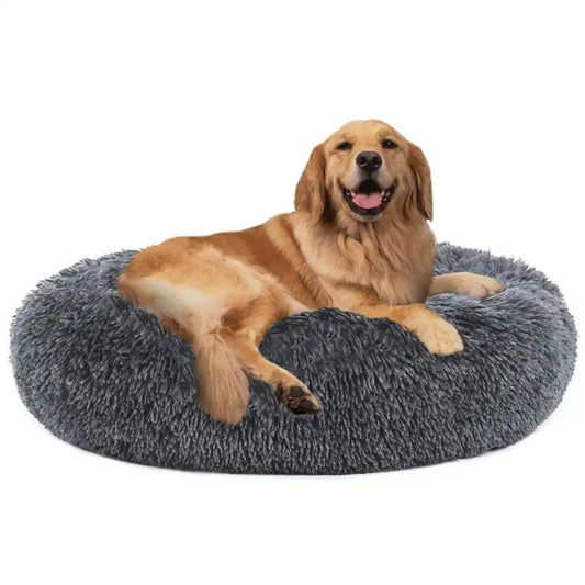 Calming Donut Dog Bed Anti Anxiety Self Warming Cozy Soft Plush Round Pet Bed Ideal for Home and Travel 27L x 27W x 8H