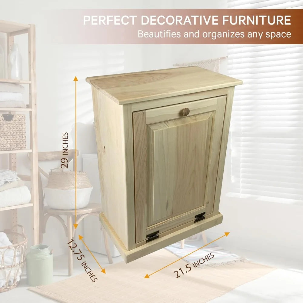 Tilt Out Trash Cabinet - Wooden Pull Out Cabinet, Decorative Trash Bin for Kitchen, Bedroom, & Home Patio, Tilt Out Laundry Ham