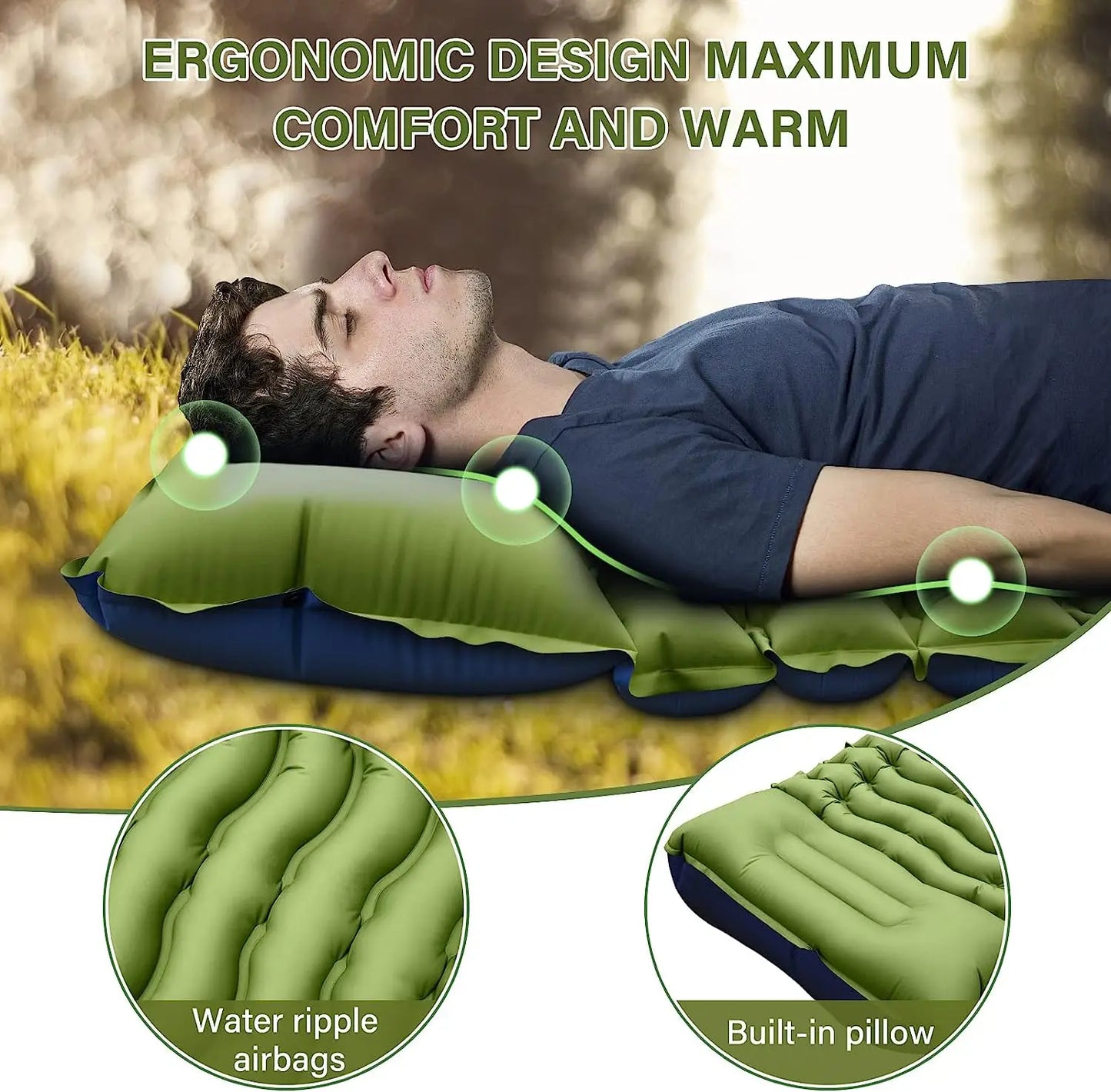 Outdoor Camping Super Thick 4 Inch Inflatable Sleeping Mat with Built In Pillow and Pump for Travel Hiking and Climbing
